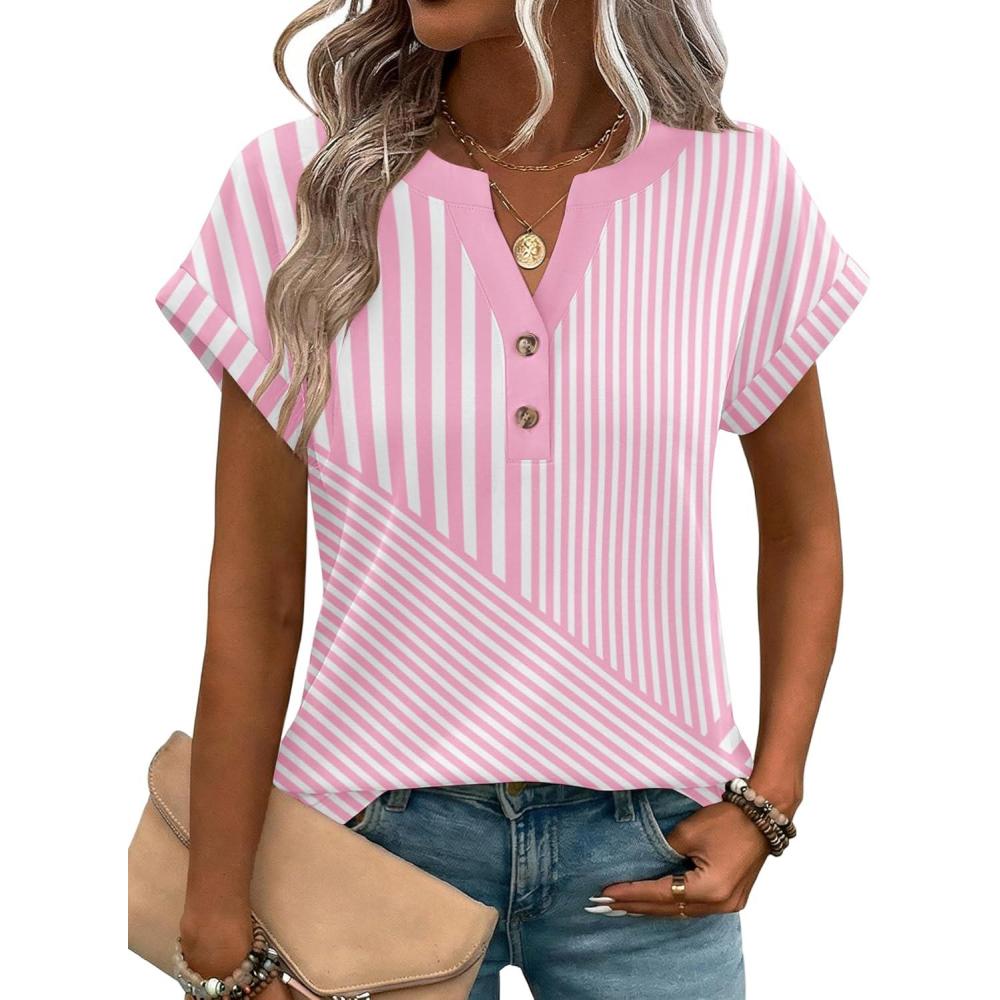 imageZeagoo Women Tops Summer Short Sleeve T Shirts V Neck Dressy Casual Work Blouses Fashion Boho Clothes S3XLTz300pink