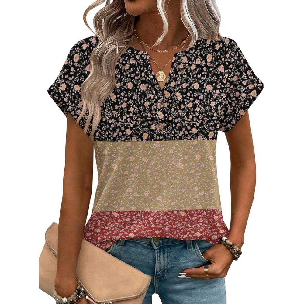 imageZeagoo Women Tops Summer Short Sleeve T Shirts V Neck Dressy Casual Work Blouses Fashion Boho Clothes S3XLXh553flowers