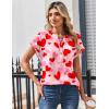 Zeagoo Women Tops Summer Short Sleeve T Shirts V Neck Dressy Casual Work Blouses Fashion Boho Clothes S-3XL(Ax22-pink Love)