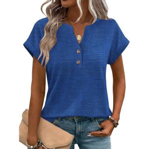 Zeagoo Women Tops Summer Short Sleeve T Shirts V Neck Dressy Casual Work Blouses Fashion Boho Clothes S-3XL(Cx319-blue)