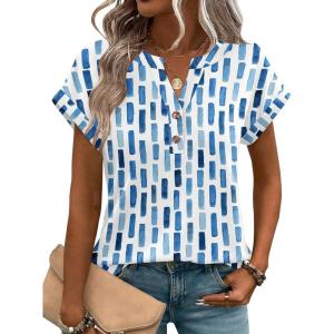 Zeagoo Women Tops Summer Short Sleeve T Shirts V Neck Dressy Casual Work Blouses Fashion Boho Clothes S-3XL(Cx329-blue)