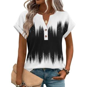 Zeagoo Women Tops Summer Short Sleeve T Shirts V Neck Dressy Casual Work Blouses Fashion Boho Clothes S-3XL(Jb204-black White)