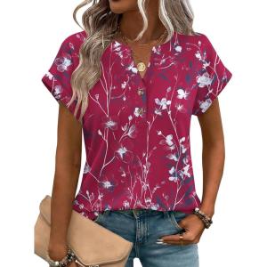 Zeagoo Women Tops Summer Short Sleeve T Shirts V Neck Dressy Casual Work Blouses Fashion Boho Clothes S-3XL(Sf243-rose Red)