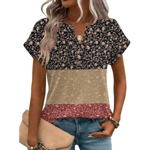 Zeagoo Women Tops Summer Short Sleeve T Shirts V Neck Dressy Casual Work Blouses Fashion Boho Clothes S-3XL(Xh553-flowers)