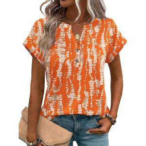 Zeagoo Women Tops Summer Short Sleeve T Shirts V Neck Dressy Casual Work Blouses Fashion Boho Clothes S-3XL(Zr466-orange)