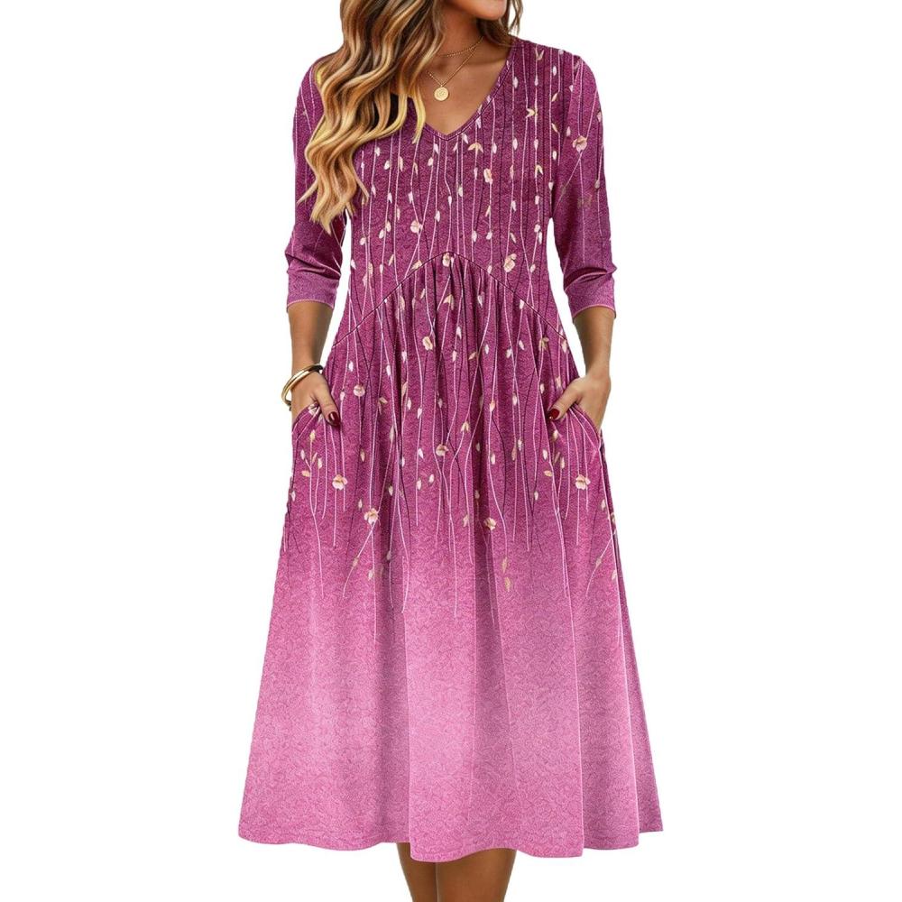 imageZeagoo Summer Dresses for Women 2026 34 Sleeve Womens Dress Casual Midi Tshirt Dresses with Pockets SemiFormal SundressPurple