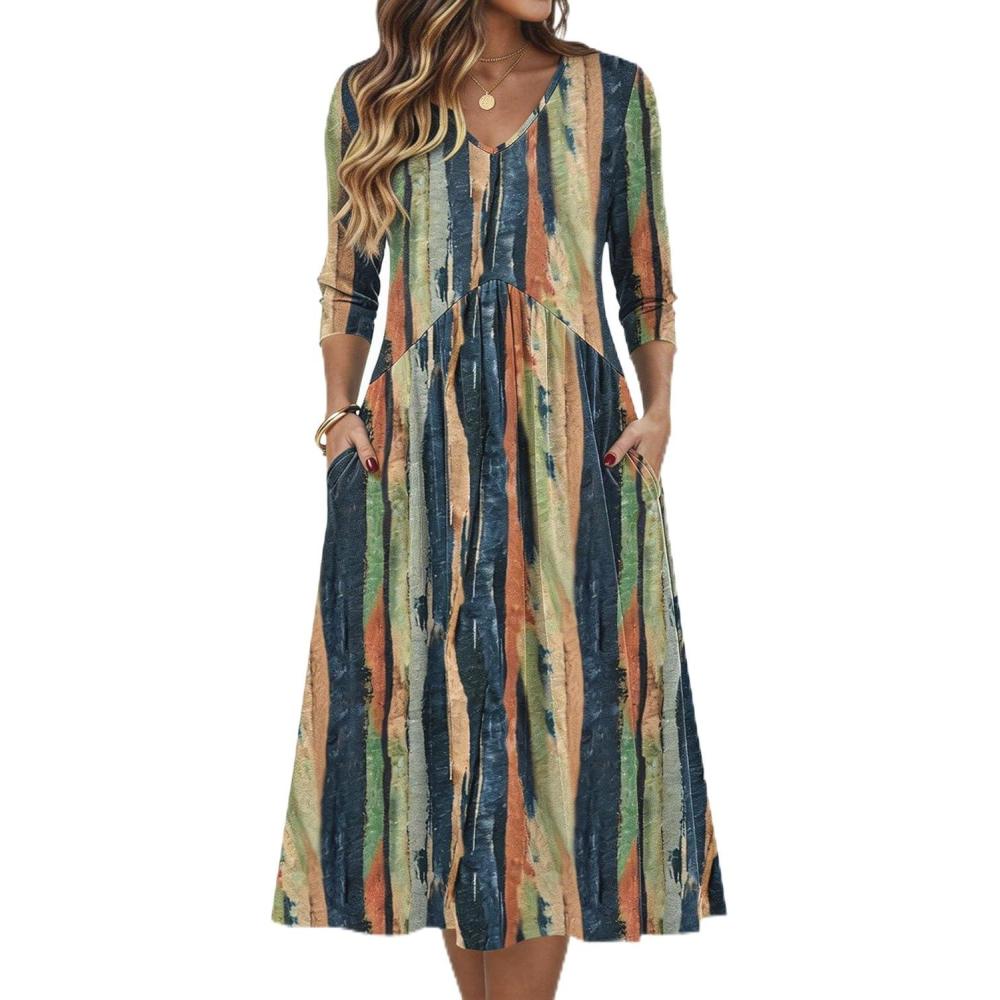 imageZeagoo Summer Dresses for Women 2026 34 Sleeve Womens Dress Casual Midi Tshirt Dresses with Pockets SemiFormal SundressTie Dye