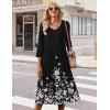 Zeagoo Summer Dresses for Women 2026 3/4 Sleeve Women’s Dress Casual Midi Tshirt Dresses with Pockets Semi-Formal Sundress(Black Floral)
