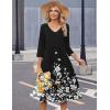 Zeagoo Summer Dresses for Women 2026 3/4 Sleeve Women’s Dress Casual Midi Tshirt Dresses with Pockets Semi-Formal Sundress(Black Floral)
