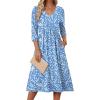 Zeagoo Summer Dresses for Women 2026 3/4 Sleeve Women’s Dress Casual Midi Tshirt Dresses with Pockets Semi-Formal Sundress(Blue Floral Xh41)