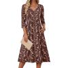 Zeagoo Summer Dresses for Women 2026 3/4 Sleeve Women’s Dress Casual Midi Tshirt Dresses with Pockets Semi-Formal Sundress(Coffee Floral)