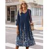 Zeagoo Summer Dresses for Women 2026 3/4 Sleeve Women’s Dress Casual Midi Tshirt Dresses with Pockets Semi-Formal Sundress(Navy Floral)