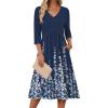 Zeagoo Summer Dresses for Women 2026 3/4 Sleeve Women’s Dress Casual Midi Tshirt Dresses with Pockets Semi-Formal Sundress(Navy Floral)