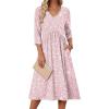 Zeagoo Summer Dresses for Women 2026 3/4 Sleeve Women’s Dress Casual Midi Tshirt Dresses with Pockets Semi-Formal Sundress(Pink Floral)