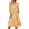 Zeagoo Summer Dresses for Women 2026 3/4 Sleeve Women’s Dress Casual Midi Tshirt Dresses with Pockets Semi-Formal Sundress(Yellow Floral)