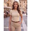 Zeagoo Women Short Sleeve Tops Crewneck Ribbed Knit Fitted Tshirts Dressy Casual Basic Tee 2026 Summer Clothes(Beige)