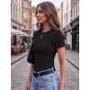 Zeagoo Women Short Sleeve Tops Crewneck Ribbed Knit Fitted Tshirts Dressy Casual Basic Tee 2026 Summer Clothes(Black)