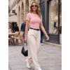 Zeagoo Women Short Sleeve Tops Crewneck Ribbed Knit Fitted Tshirts Dressy Casual Basic Tee 2026 Summer Clothes(Pink)