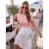 Zeagoo Women Short Sleeve Tops Crewneck Ribbed Knit Fitted Tshirts Dressy Casual Basic Tee 2026 Summer Clothes(Pink)