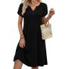 Zeagoo Women’s Casual Dresses with Pockets Summer Floral V-Neck A-Line Tshirt Dress Short Sleeve Mini Dress Beach Sundress(A02-black)