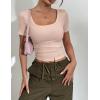 Zeagoo Womens Tops Short Sleeve Scoop Neck Shirts Ribbed Knit Fitted Basic Tees Casual Summer Work Clothes(Apricot)