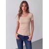 Zeagoo Womens Tops Short Sleeve Scoop Neck Shirts Ribbed Knit Fitted Basic Tees Casual Summer Work Clothes(Apricot)