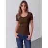 Zeagoo Womens Tops Short Sleeve Scoop Neck Shirts Ribbed Knit Fitted Basic Tees Casual Summer Work Clothes(Brown)