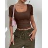 Zeagoo Womens Tops Short Sleeve Scoop Neck Shirts Ribbed Knit Fitted Basic Tees Casual Summer Work Clothes(Brown)