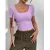 Zeagoo Womens Tops Short Sleeve Scoop Neck Shirts Ribbed Knit Fitted Basic Tees Casual Summer Work Clothes(Light Purple)