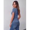 Zeagoo Womens Tops Short Sleeve Scoop Neck Shirts Ribbed Knit Fitted Basic Tees Casual Summer Work Clothes(Navy)
