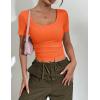 Zeagoo Womens Tops Short Sleeve Scoop Neck Shirts Ribbed Knit Fitted Basic Tees Casual Summer Work Clothes(Orange)