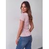 Zeagoo Womens Tops Short Sleeve Scoop Neck Shirts Ribbed Knit Fitted Basic Tees Casual Summer Work Clothes(Pink White Stripes)