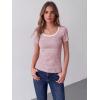 Zeagoo Womens Tops Short Sleeve Scoop Neck Shirts Ribbed Knit Fitted Basic Tees Casual Summer Work Clothes(Pink White Stripes)