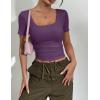 Zeagoo Womens Tops Short Sleeve Scoop Neck Shirts Ribbed Knit Fitted Basic Tees Casual Summer Work Clothes(Purple)