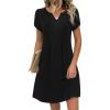 Zeagoo Women’s Casual Dresses with Pockets Summer Floral V-Neck A-Line Tshirt Dress Short Sleeve Mini Dress Beach Sundress(A02-black)