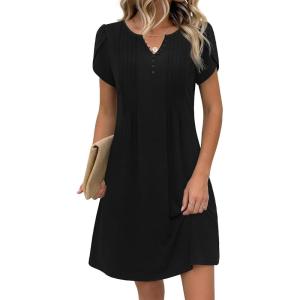 Zeagoo Women’s Casual Dresses with Pockets Summer Floral V-Neck A-Line Tshirt Dress Short Sleeve Mini Dress Beach Sundress(A02-black)