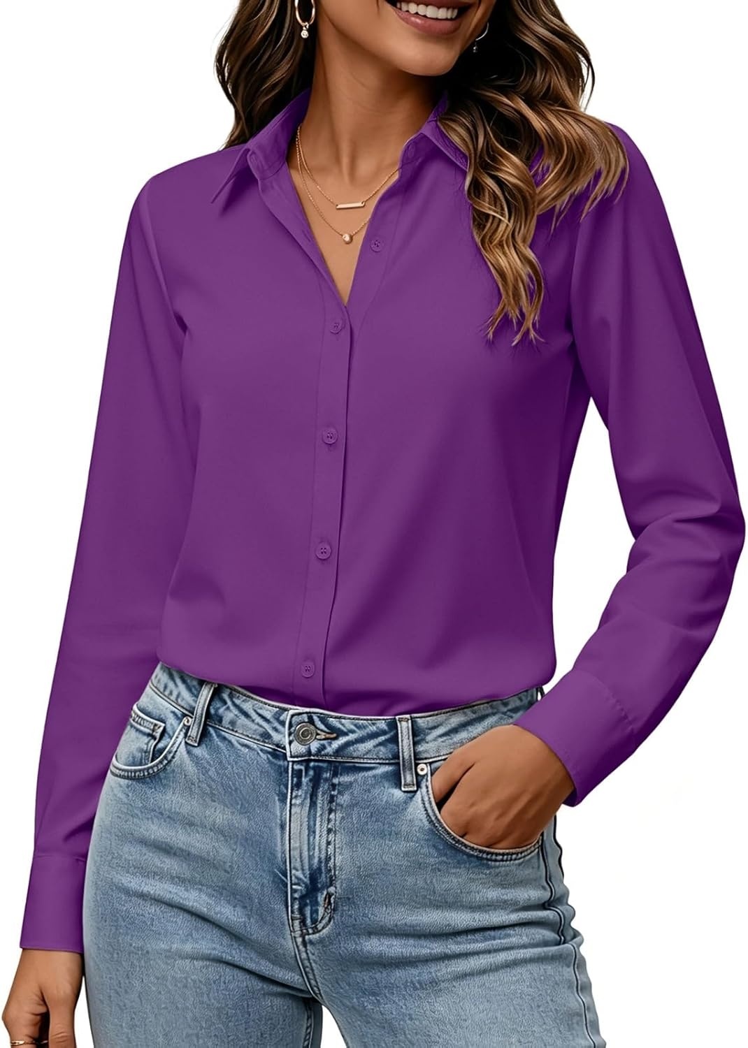 imageZeagoo Button Down Shirts for Women Long Sleeve Dress Shirts Classic fit Collared Blouses Casual Business Work Tops S3XLPurple