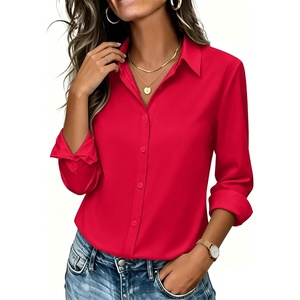 Zeagoo Button Down Shirts for Women Long Sleeve Dress Shirts Classic fit Collared Blouses Casual Business Work Tops S-3XL(A-red)