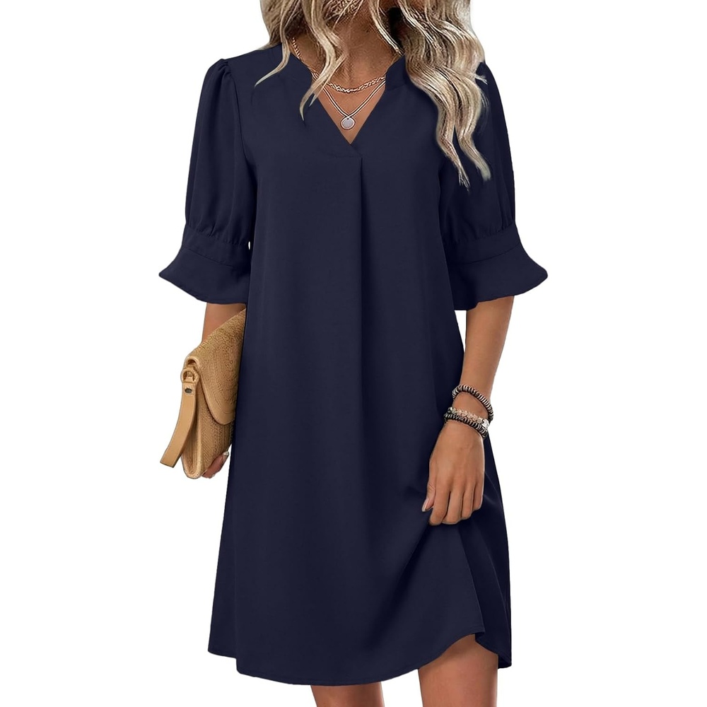 image:imageZeagoo Summer Dresses for Women 2026 V Neck Ruffle Sleeve Loose Shift Dress Hawaiian Sundress Beach Vacation ClothesBlue