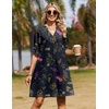 Zeagoo Summer Dresses for Women 2026 V Neck Ruffle Sleeve Loose Shift Dress Hawaiian Sundress Beach Vacation Clothes(Black Floral)