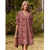 Zeagoo Summer Dresses for Women 2026 V Neck Ruffle Sleeve Loose Shift Dress Hawaiian Sundress Beach Vacation Clothes(Dark Red Floral)