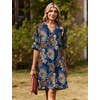 Zeagoo Summer Dresses for Women 2026 V Neck Ruffle Sleeve Loose Shift Dress Hawaiian Sundress Beach Vacation Clothes(Deep Blue Ethnic Floral)