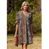 Zeagoo Summer Dresses for Women 2026 V Neck Ruffle Sleeve Loose Shift Dress Hawaiian Sundress Beach Vacation Clothes(Ethnic Style)