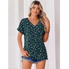 Zeagoo Womens Summer Tops Rolled Short Sleeve V Neck Shirts Casual Dressy Business Work Blouses Outfits(Green Flowers-xh522)