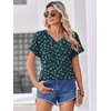 Zeagoo Womens Summer Tops Rolled Short Sleeve V Neck Shirts Casual Dressy Business Work Blouses Outfits(Green Flowers-xh522)