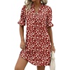 Zeagoo Summer Dresses for Women 2026 V Neck Ruffle Sleeve Loose Shift Dress Hawaiian Sundress Beach Vacation Clothes(Dark Red Floral)