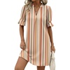 Zeagoo Summer Dresses for Women 2026 V Neck Ruffle Sleeve Loose Shift Dress Hawaiian Sundress Beach Vacation Clothes(Khaki Vertical Stripes)