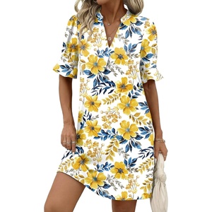 Zeagoo Summer Dresses for Women 2026 V Neck Ruffle Sleeve Loose Shift Dress Hawaiian Sundress Beach Vacation Clothes(Yellow Floral)