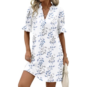 Zeagoo Summer Dresses for Women 2026 V Neck Ruffle Sleeve Loose Shift Dress Hawaiian Sundress Beach Vacation Clothes(Yellow Silhouette Flowers)