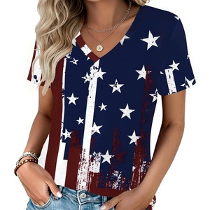 Zeagoo Womens Tops Summer Casual Short Sleeve Tshirts Business Basic Spring V-Neck Shirts Outfits S-3XL(Zz-flag)